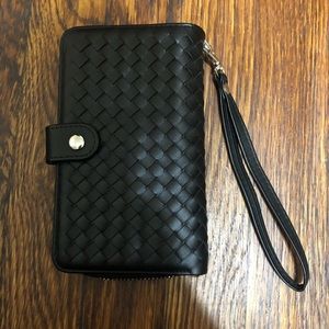 Black Leather Woven Wallet
